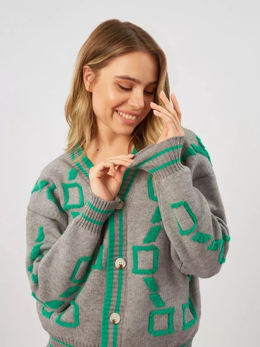Femme Statement Geometrisk Strikjakke Stilla