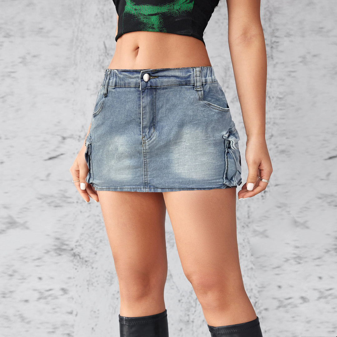 Kvinder Elegant Jeans Mini Kjole med Aftagelig Top og Side Lynlås Stilla
