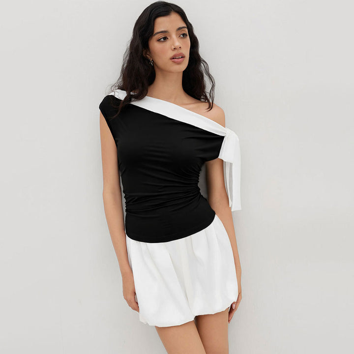 Kvindetop med off-shoulder design og legesyg sløjfe lukning Stilla
