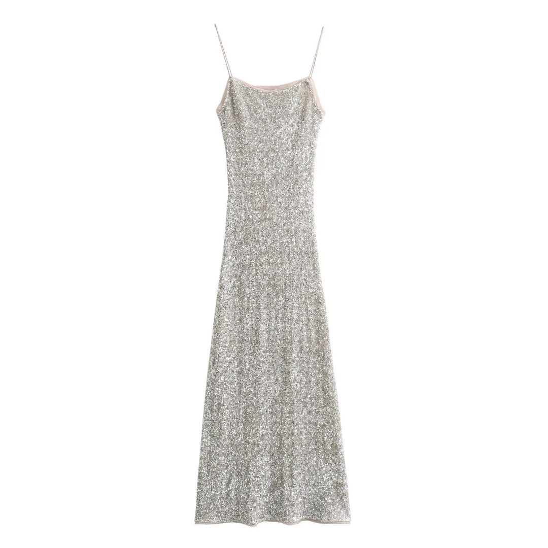 Stilla | Glamorous Multicolor Paillet Strop Maxi Kjole
