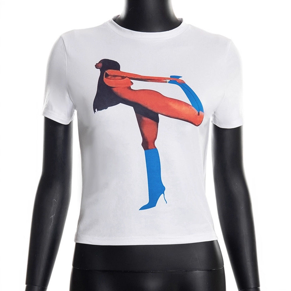 Dame Crop T-Shirt med iøjnefaldende grafisk tryk Skovae