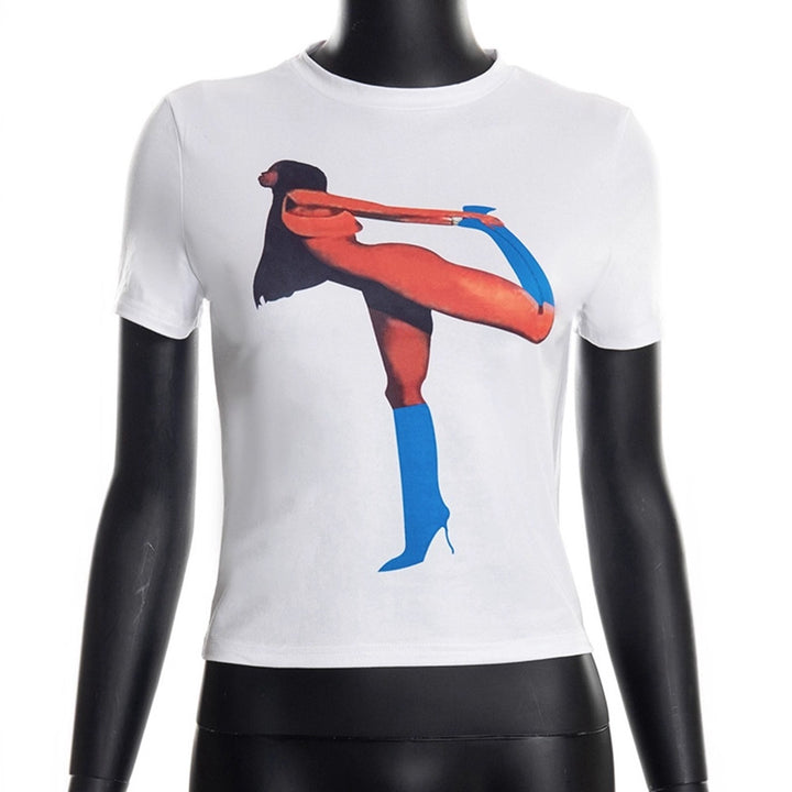 Dame Crop T-Shirt med iøjnefaldende grafisk tryk Skovae