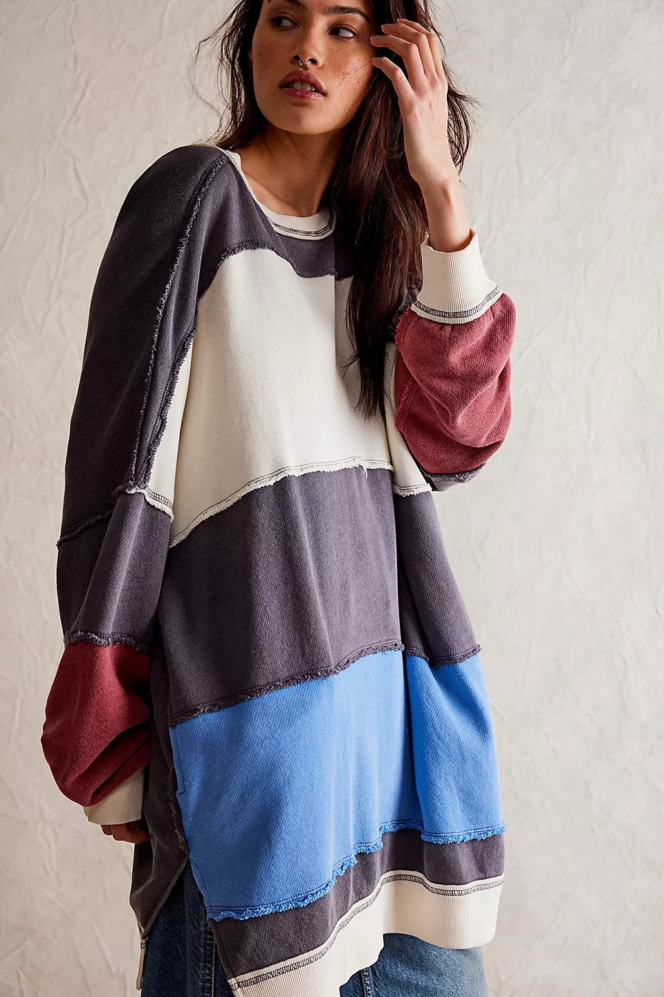 Dame Oversized Strikpullover med fashionable farveblockdesign Stilla