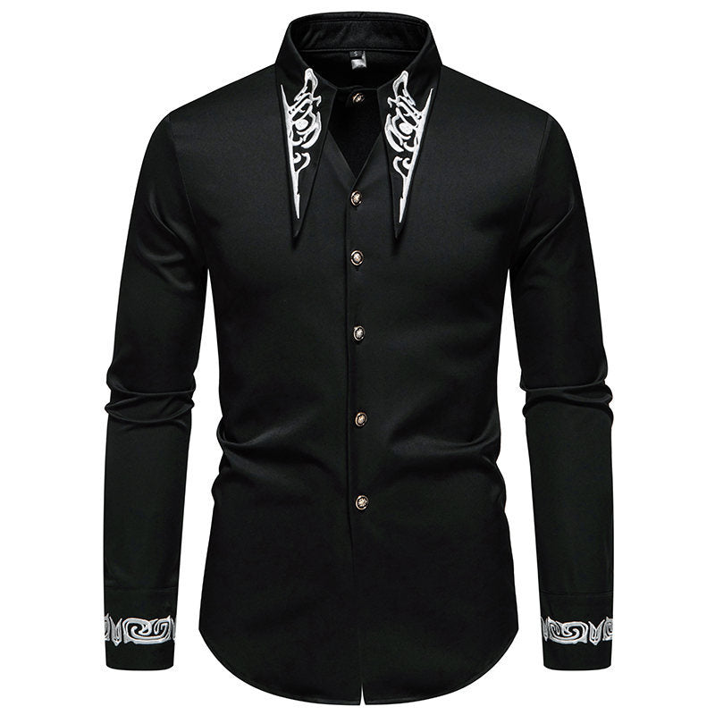 Herre Elegant Broderet Button-Up Skjorte Stilla