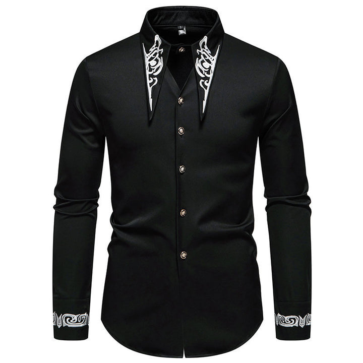 Herre Elegant Broderet Button-Up Skjorte Stilla