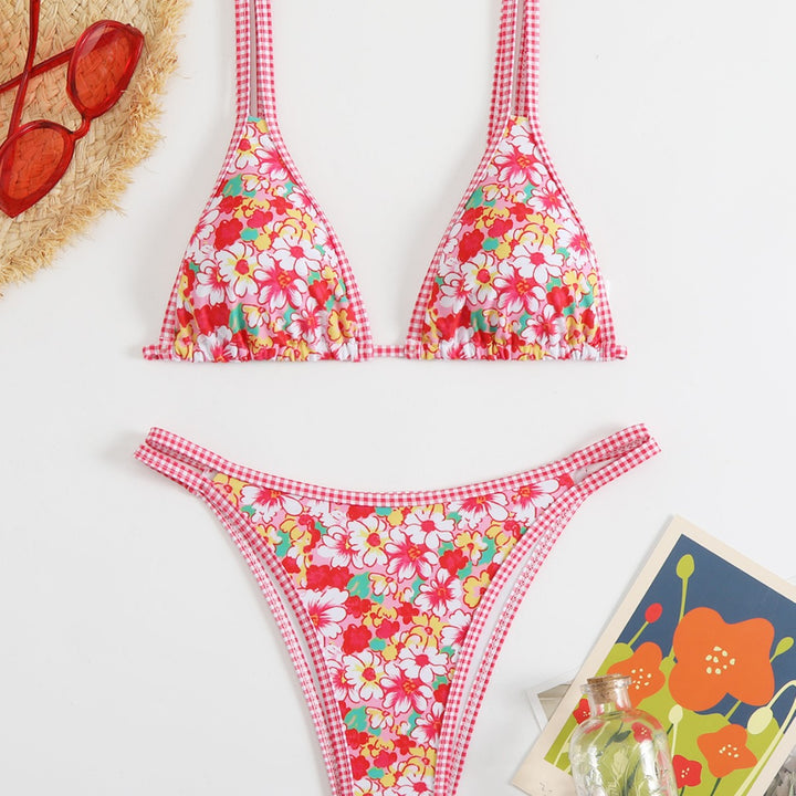 Dame Triangel-Bikini-Sæt med blomstermønster og justerbare stropper Stilla