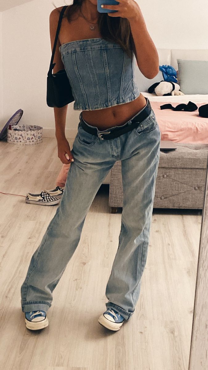 Femme Distressed Denim Korset-Top Stilla