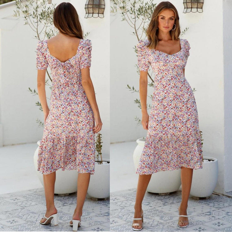Femme Rüscheskørt Floral Maxi Kjole med Puffærmer Stilla