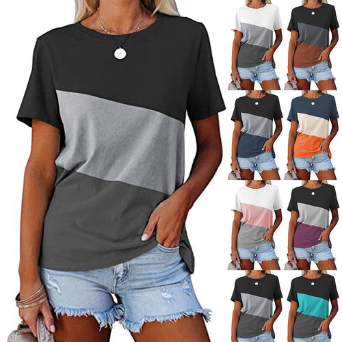 Dame Trendy Kortærmet T-Shirt med moderne Farveblokdesign Stilla