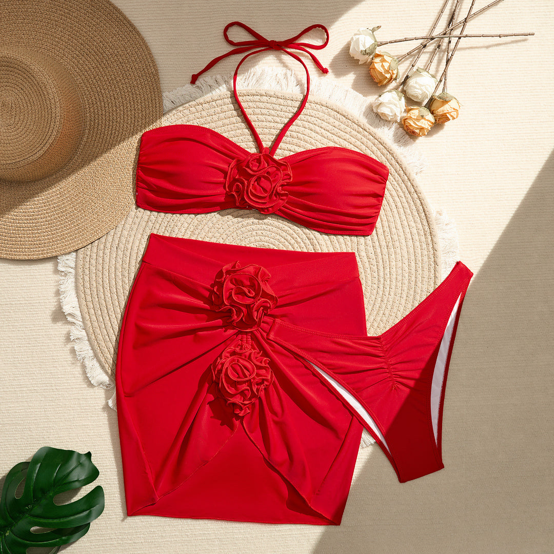 Dame bikini sæt med blomsterede flæser og elegant indpakning nederdel-lyd Stilla