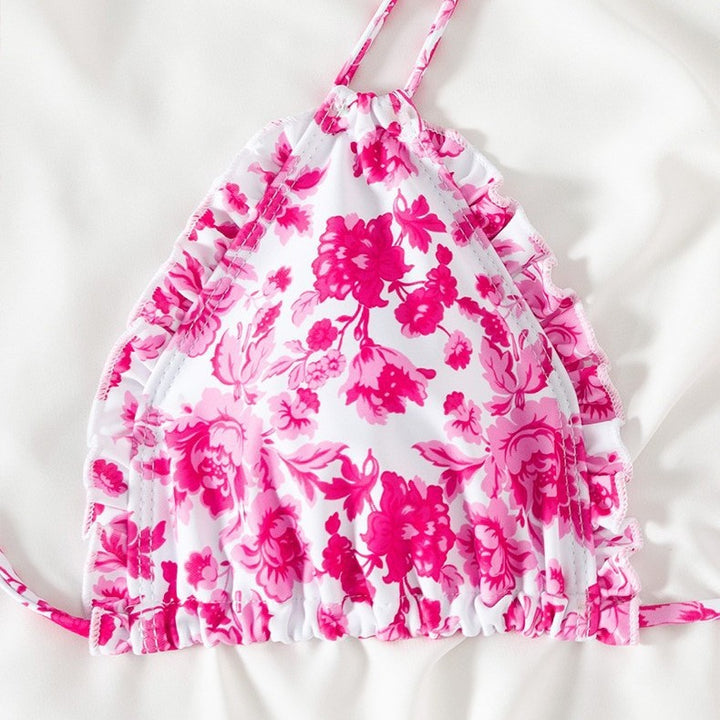 Femme Rynkede Floral Triangel Bikini Sæt Stilla