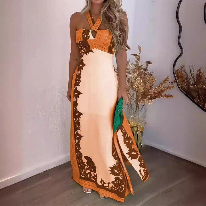 Damer Elegant Maxikjole med blomsterdesign og dyb udskæring Stilla