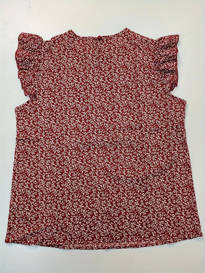Damebluse med rynkede ærmer og floral mønster Stilla
