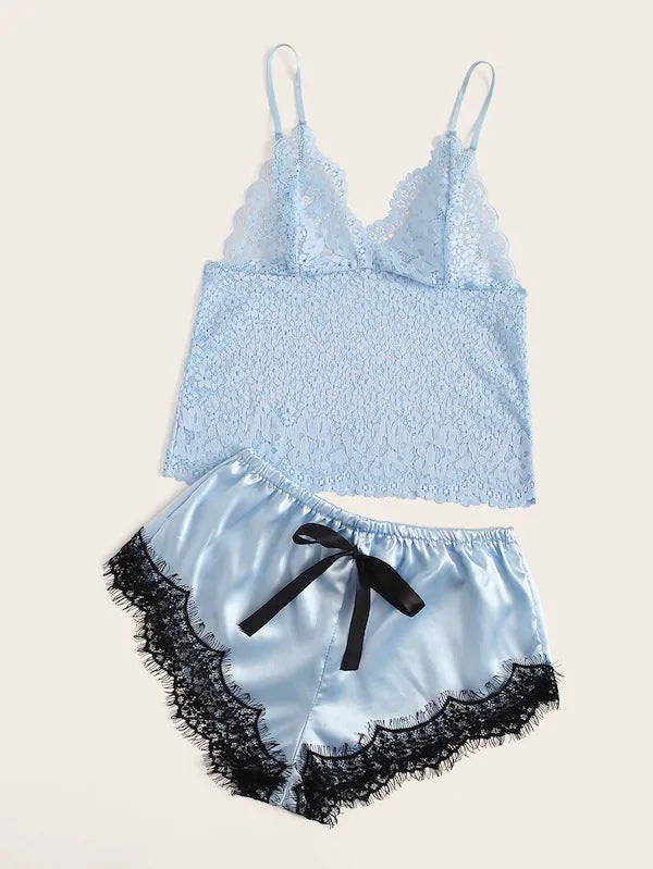 Dame spids-camisole og satin-shorts-sæt Stilla