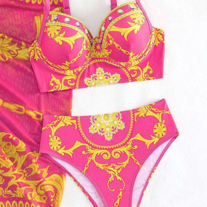 Dame Badetøj sæt med elegante printmønstre og højskåret nederdel Stilla