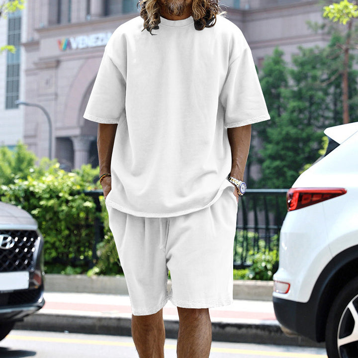 Herren nan oversized loungewear-sæt med boxy-shirt snorebund-bukser og blødt bomuldsblanding skovae