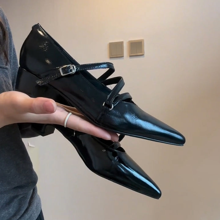 Dame elegante spidse Mary Jane hæle med justerbare remme Stilla