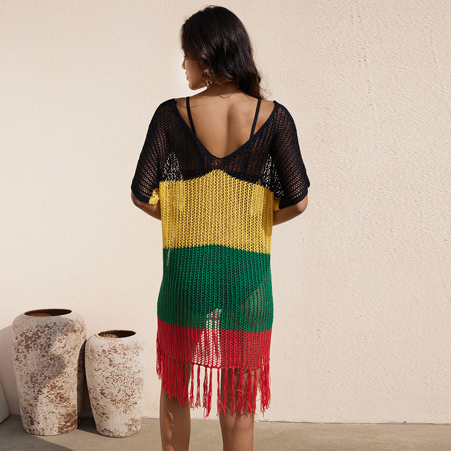 Dame luftig hæklede strandoverdækning med kreative frynser Stilla