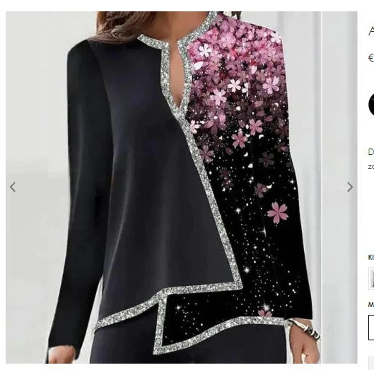 Stilla | Elegant Lange Ærmer Scoop Hals Asymmetrisk Høj Lav Bluse