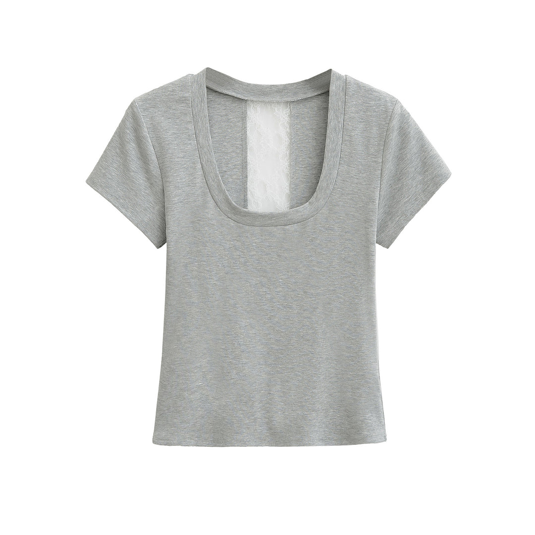 Dame afslappet rundhals T-shirt med delikat spids ryg Stilla