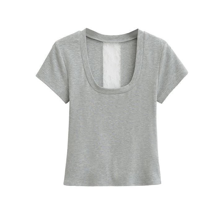 Dame afslappet rundhals T-shirt med delikat spids ryg Stilla