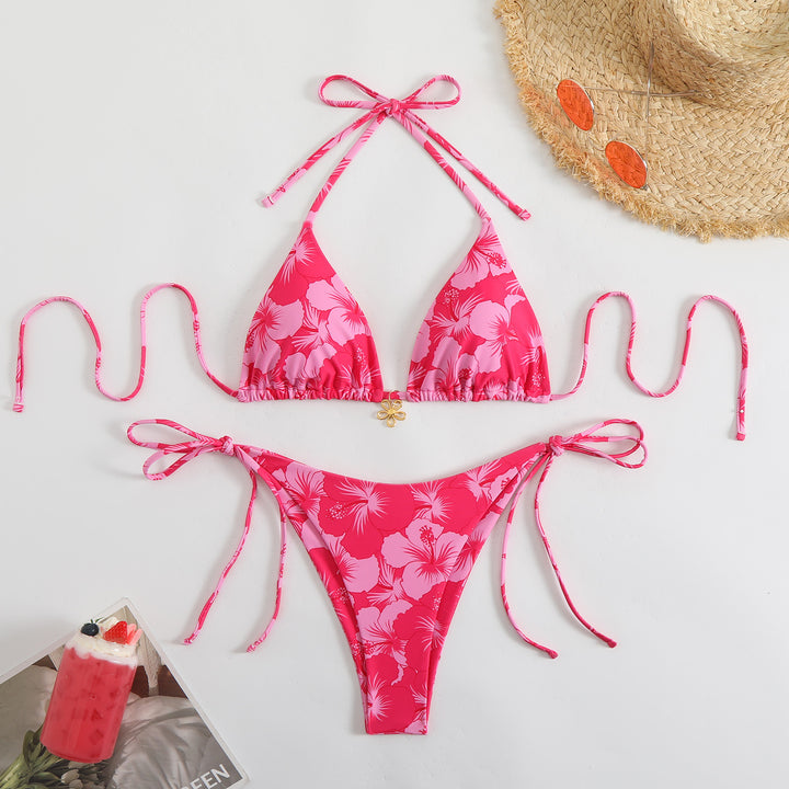 Dame triangel-bikini med justerbare stropper og blomsterdesign Skovae