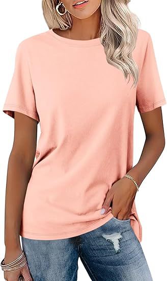 Dame løs Basic T-shirt med Rund halsudskæring Stilla