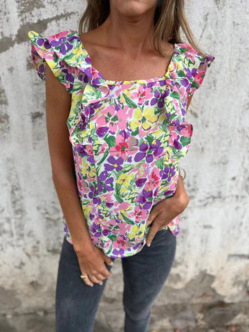 Damer Blomster Rüschensleeve Top Stilla