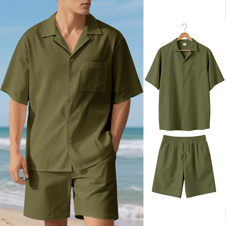 Herren elegant kortærmet ferieoutfit bestående af skjorte og shorts Stilla
