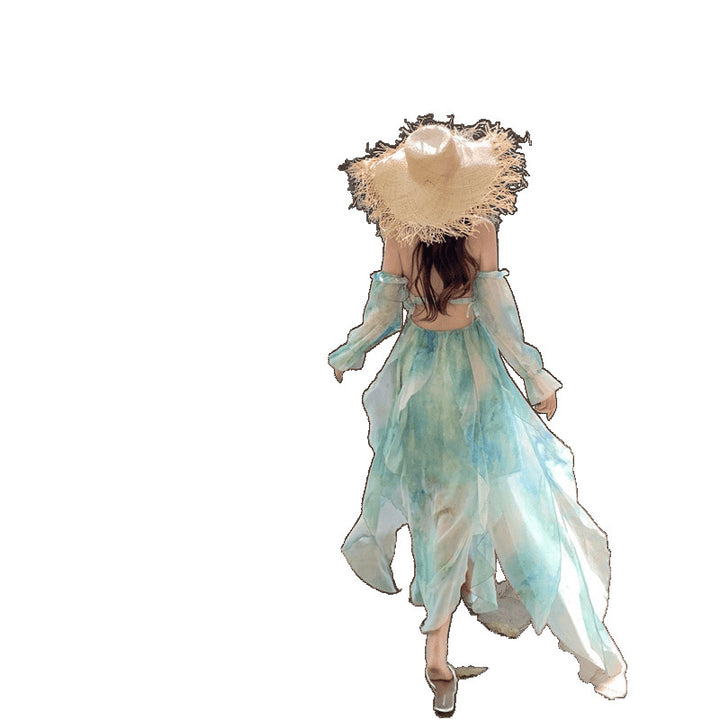 Femme Bohemian Transparent Maxi-Kjole med Off-Shoulder-Ærmer Stilla