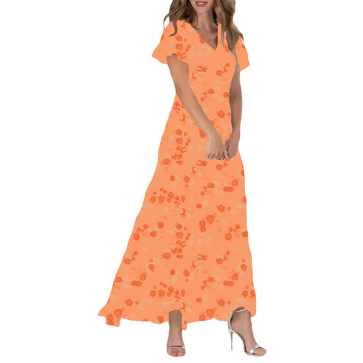 Dame Maxikjole med blomster chiffon og elegant V-hals Stilla
