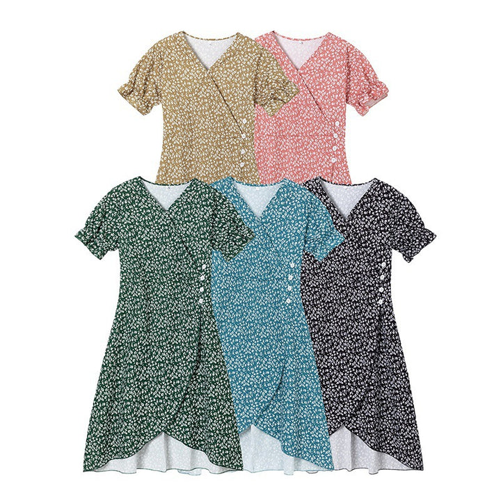 Dame Floral Print Viskestykke kjole med knapdetalje Stilla