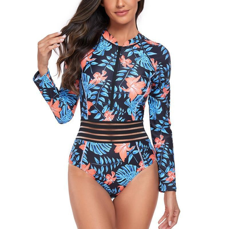 Dame Sports UV-beskyttende surfdragt med blomsterprint og lynlås Stilla