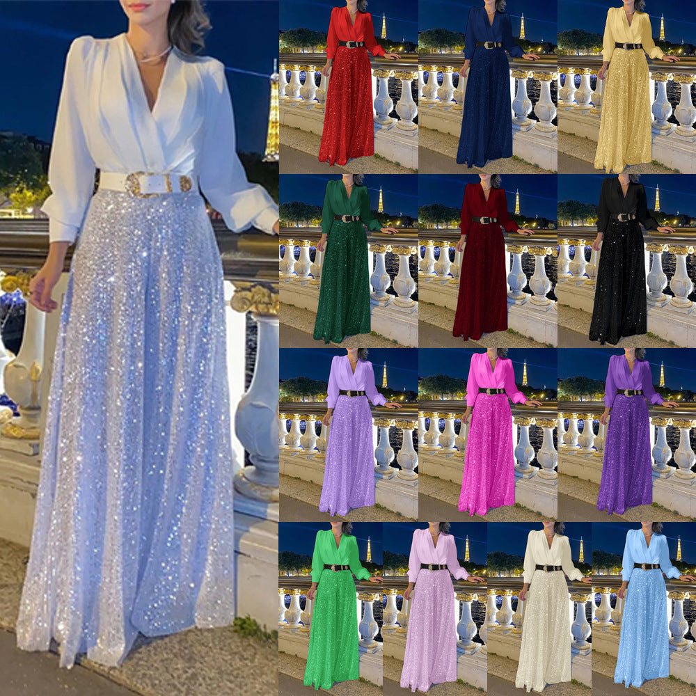 Dame Elegant aftenkjole med pailletter og voluminøs skørt Stilla