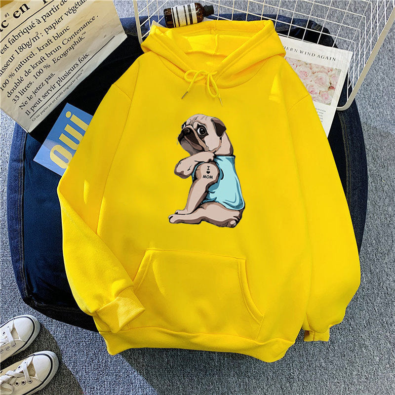 Kvinders hættetrøje med sødt pug design Skovae
