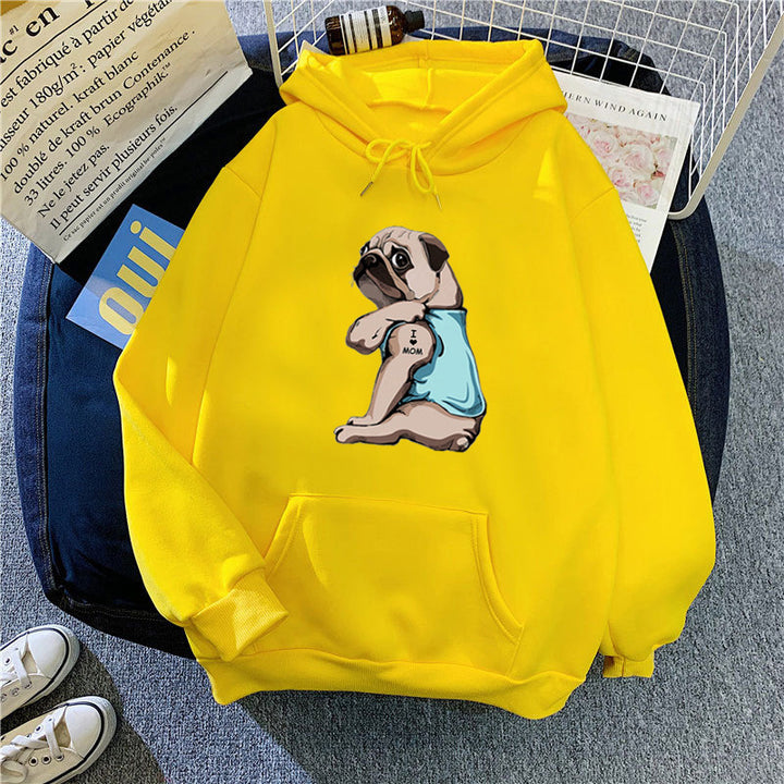 Kvinders hættetrøje med sødt pug design Skovae