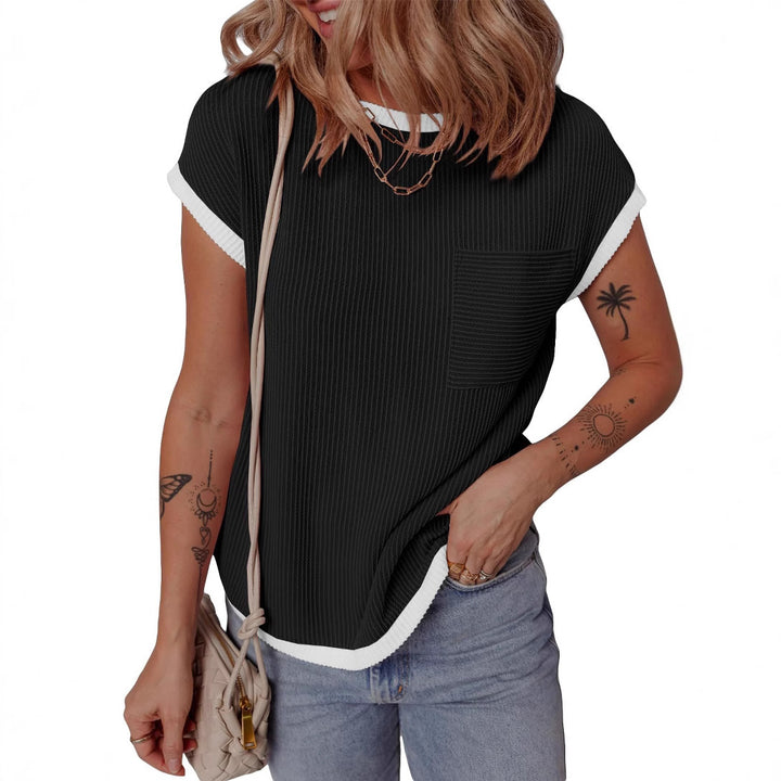 Dame afslappet T-shirt med stribet struktur og brystlomme Stiila