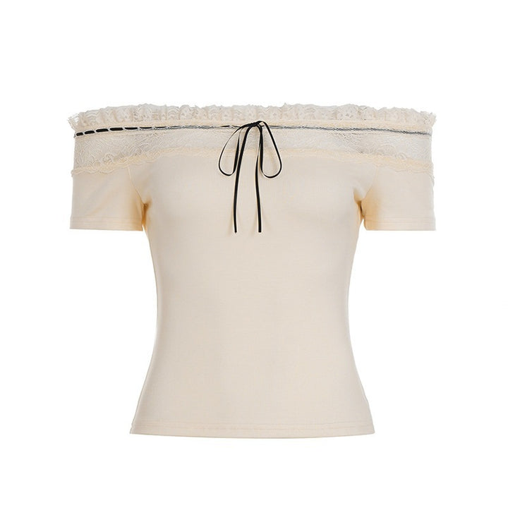 Damen Off-Shoulder Oberteil mit Spitzenverzierungen und taillierter Passform Skovae