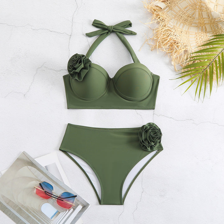 Dame bikini-sæt med elegant flæsepynt og høj talje Stilla