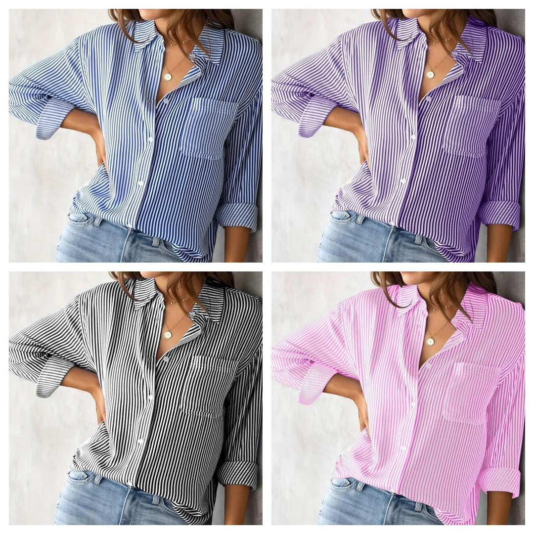 Dame afslappet elegant bluse med striber Stilla