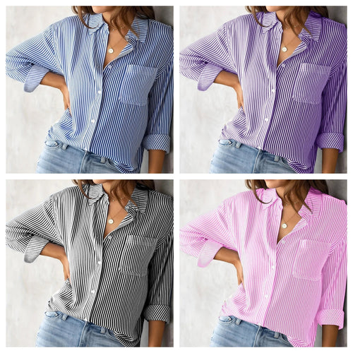 Dame afslappet elegant bluse med striber Stilla