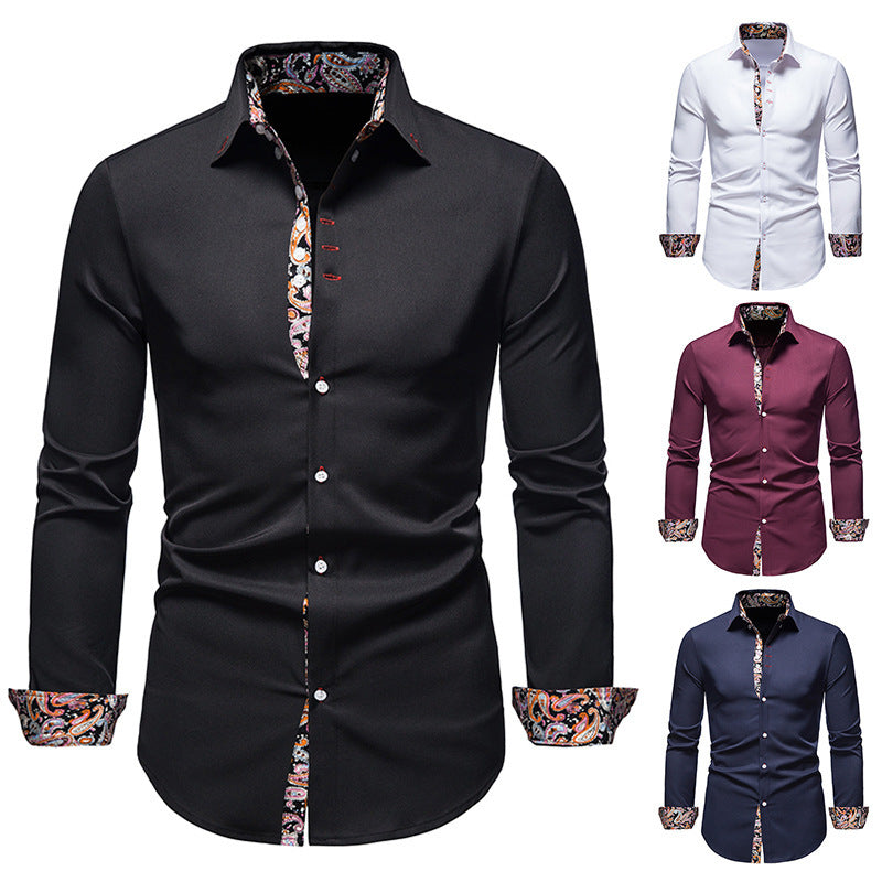 Herrer Elegant Slim-Fit Skjorte med Farverig Indvendig Kontrast Stilla