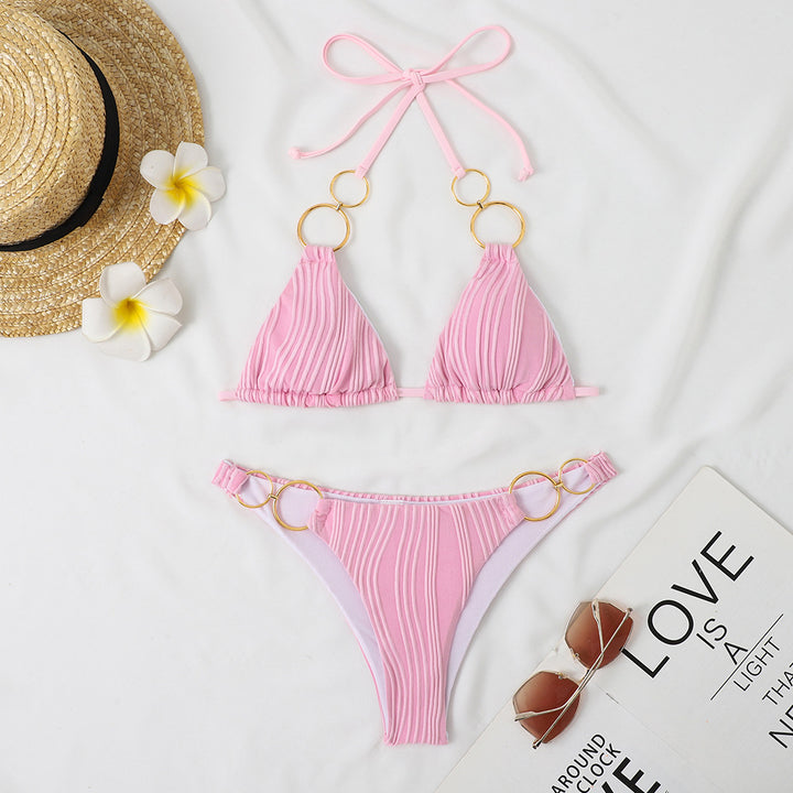 Femme Plinked Triangle Bikini Set med Guld ring-accente Stilla