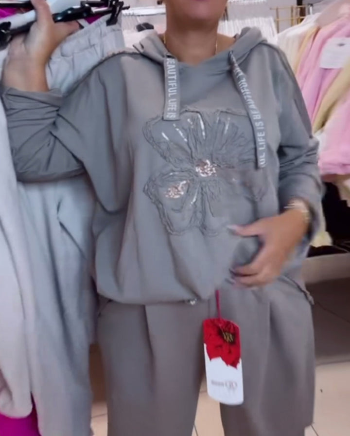 Dame casual hoodie med delikat blomstermønster og høj kvalitets broderi Stilla