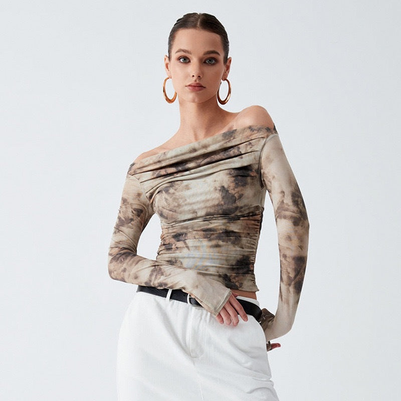 Dame Elegant top med off-shoulder pasform og draperet design Skovae