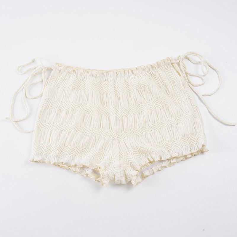 Dame luftige shorts med elastisk talje og bindeakcenter Skovae