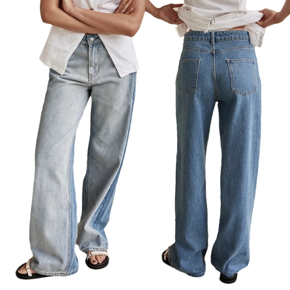 Dame brede jeans i afslappet stil med høj talje og praktiske lommer Stilla