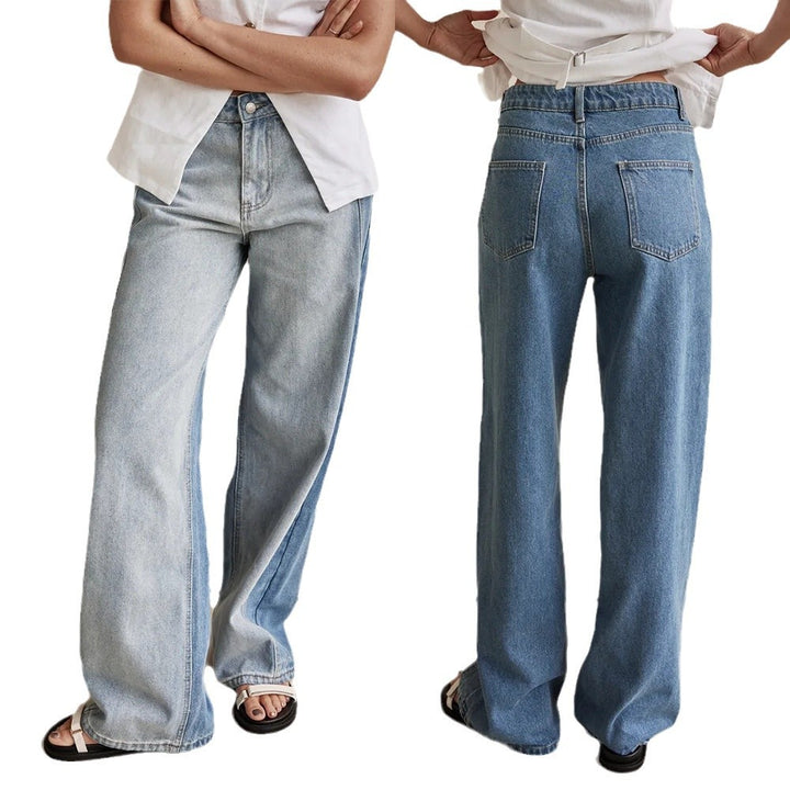 Dame brede jeans i afslappet stil med høj talje og praktiske lommer Stilla