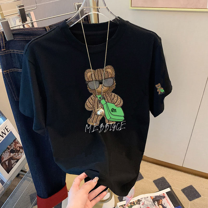 Dame T-shirt med kreativ bjørn motiver og afslappet pasform Stilla