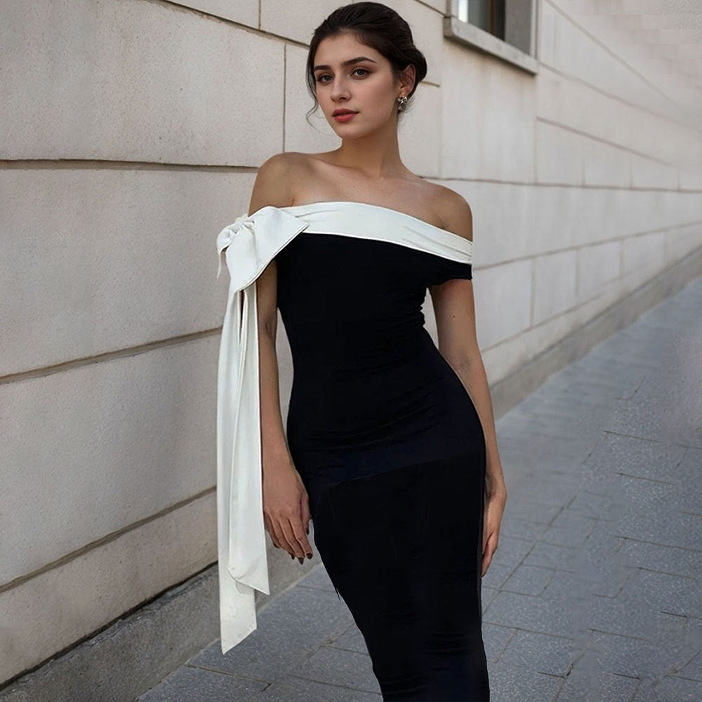 Dame Maxi Kjole med chic off-shoulder design og elegant sløjfe accent Stilla